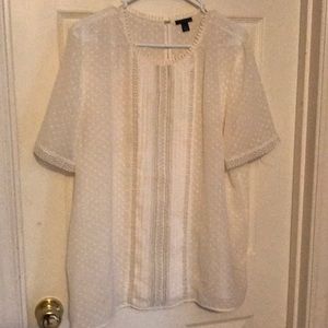 Ann Taylor sheer shirt with lace and eyelet.